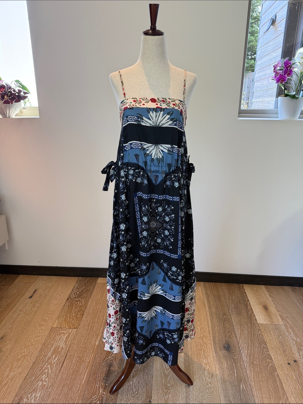 Sandro Floral Maxi Dress in Blue & Cream